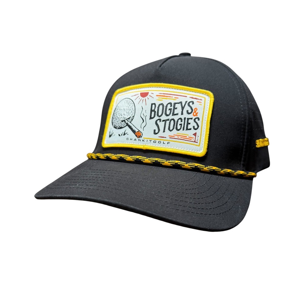 Shankitgolf Hat Mens OSFA Black Bogeys & Stogies Performance Rope Snapback Cap